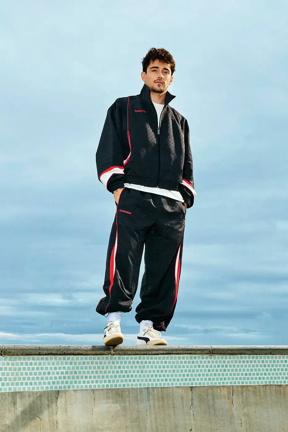 PUMA AND NAHMIAS RELEASE WEST COAST INSPIRED SPEEDCAT SNEAKERS An image detailing the new apparel and footwear collection from PUMA and NAHMIAS featuring Formula 1 driver Charles Leclerc. (image 5 of 10)