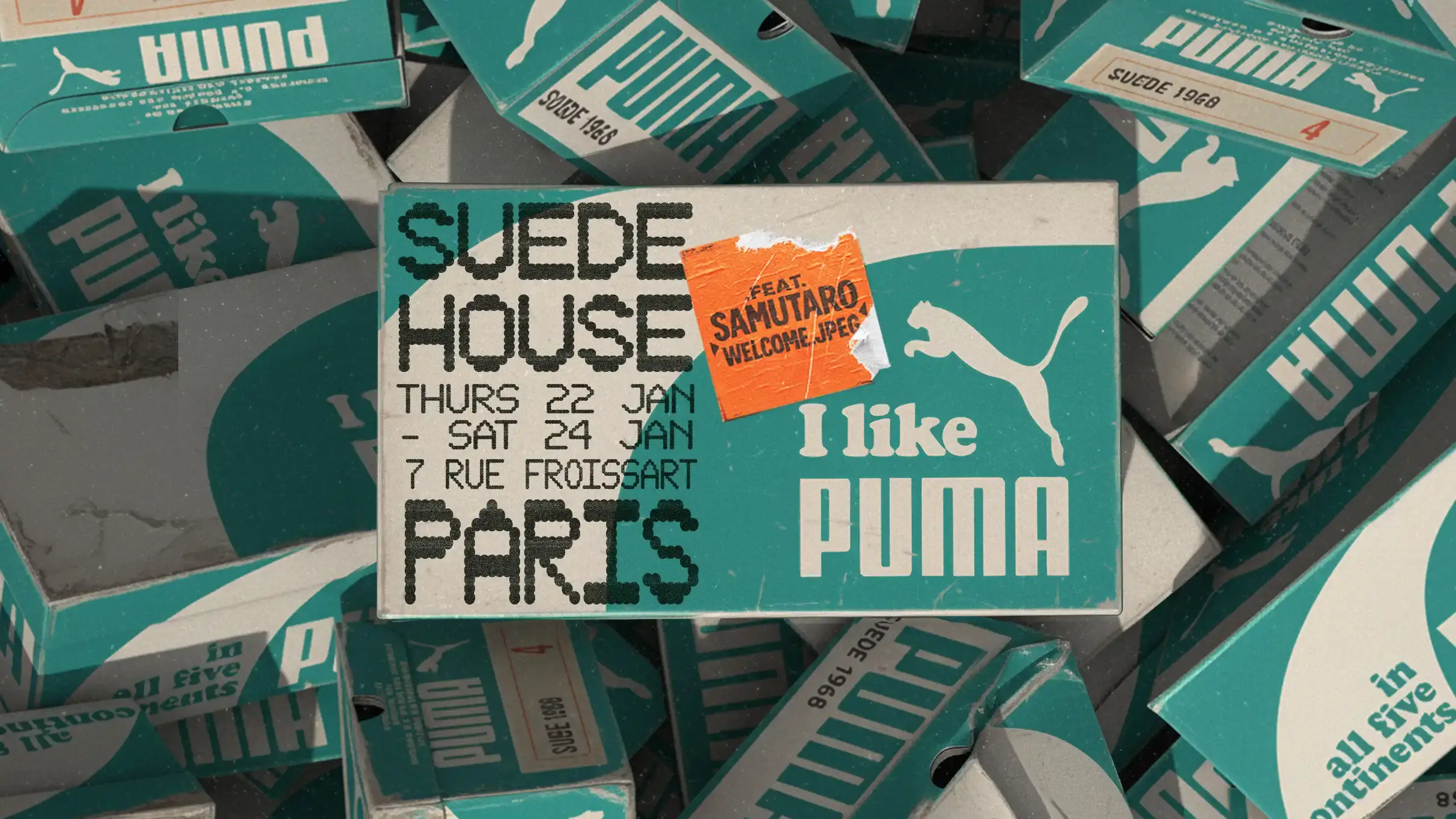 image about PUMA's Suede House event in Paris during Fashion Week, featuring immersive spaces that trace the sneaker's history and cultural impact.