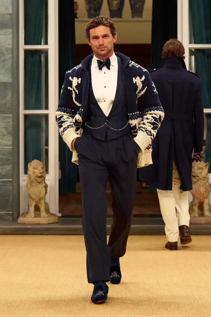 RALPH LAUREN FALL 2026 MENSWEAR IN MILAN Ralph Lauren Fall 2026 menswear collection presentation at Milan's Palazzo Ralph Lauren, featuring Purple Label and Polo lines with traditional craftsmanship. (image 5 of 73)