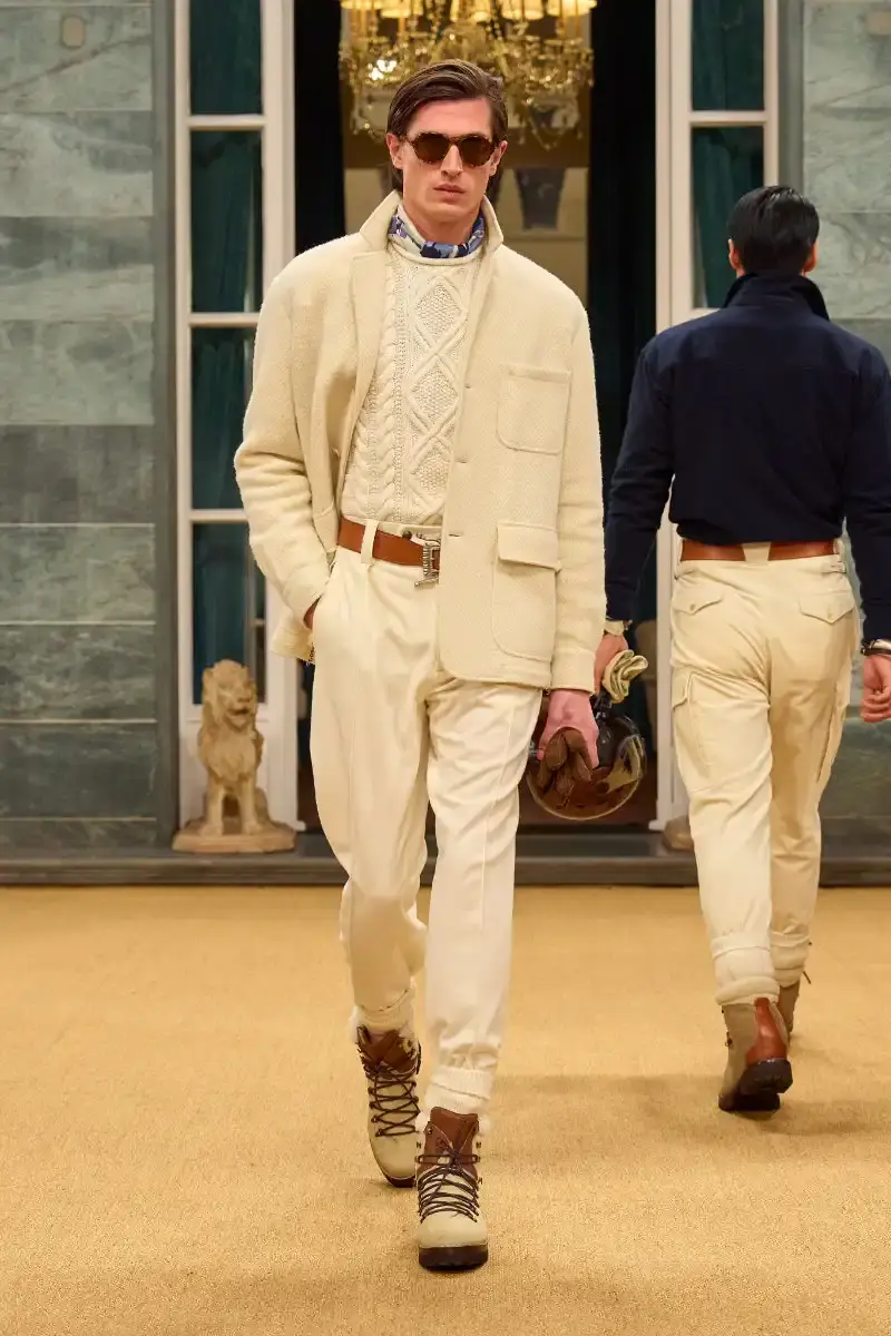 RALPH LAUREN FALL 2026 MENSWEAR IN MILAN Ralph Lauren Fall 2026 menswear collection presentation at Milan's Palazzo Ralph Lauren, featuring Purple Label and Polo lines with traditional craftsmanship. (image 12 of 73)