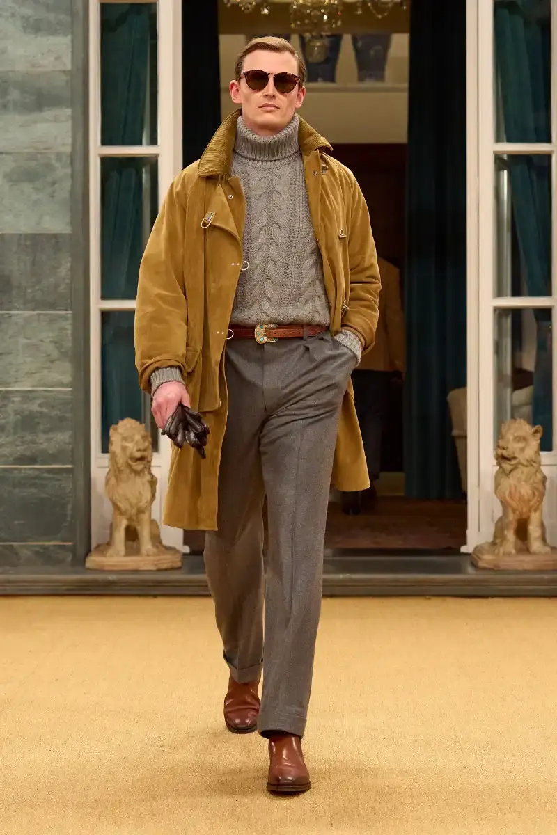 RALPH LAUREN FALL 2026 MENSWEAR IN MILAN Ralph Lauren Fall 2026 menswear collection presentation at Milan's Palazzo Ralph Lauren, featuring Purple Label and Polo lines with traditional craftsmanship. (image 31 of 73)