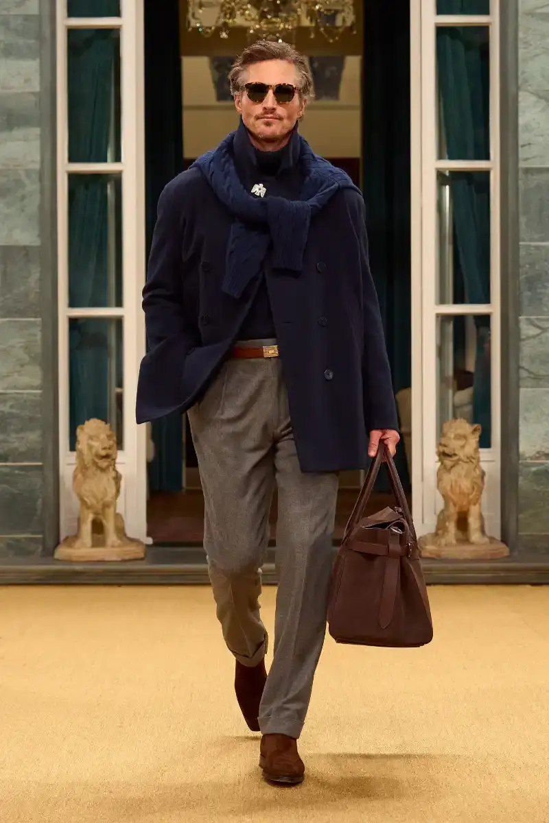 RALPH LAUREN FALL 2026 MENSWEAR IN MILAN Ralph Lauren Fall 2026 menswear collection presentation at Milan's Palazzo Ralph Lauren, featuring Purple Label and Polo lines with traditional craftsmanship. (image 17 of 73)