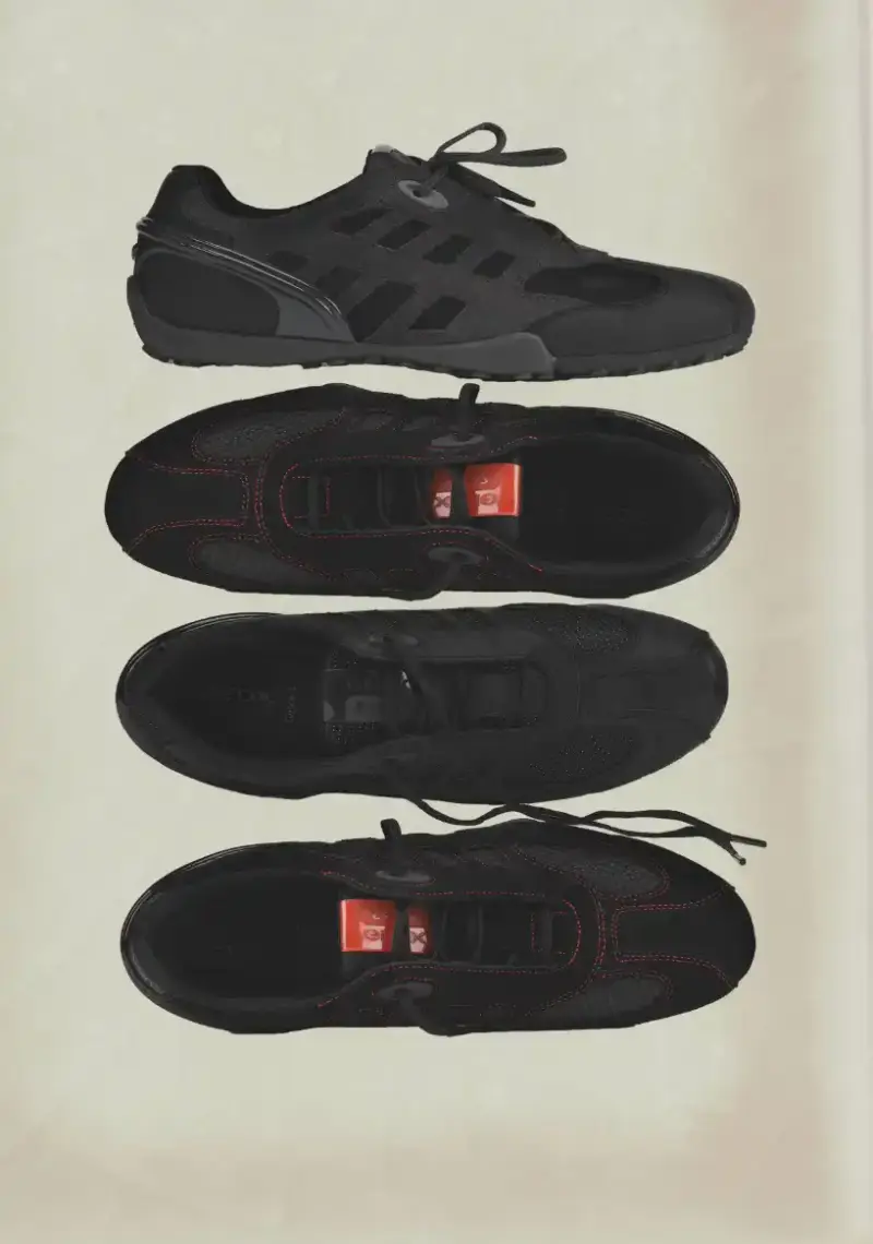 ROBYN LYNCH REWORKS GEOX SNAKE FOR 20TH YEAR Irish menswear designer Robyn Lynch collaborates with Italian footwear brand Geox to redesign the Snake sneaker, celebrating 20 years of the silhouette with five new versions launching in February 2026. (image 3 of 7)