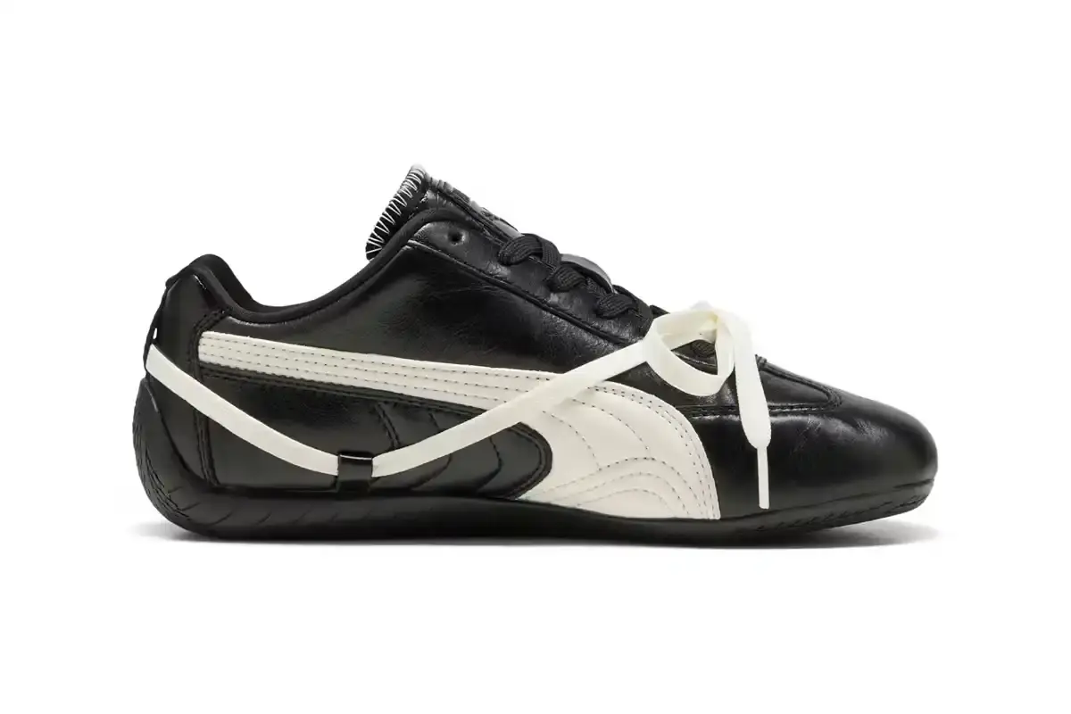 ROSÉ PARTNERS WITH PUMA FOR SPEEDCAT FOOTWEAR LINE image about ROSÉ's footwear collaboration with PUMA, detailing two sneaker models with specific design features, colorways, and product specifications. The content includes information about ballet-inspired elements, color options, and release details for the ROSIE collection. (image 2 of 11)