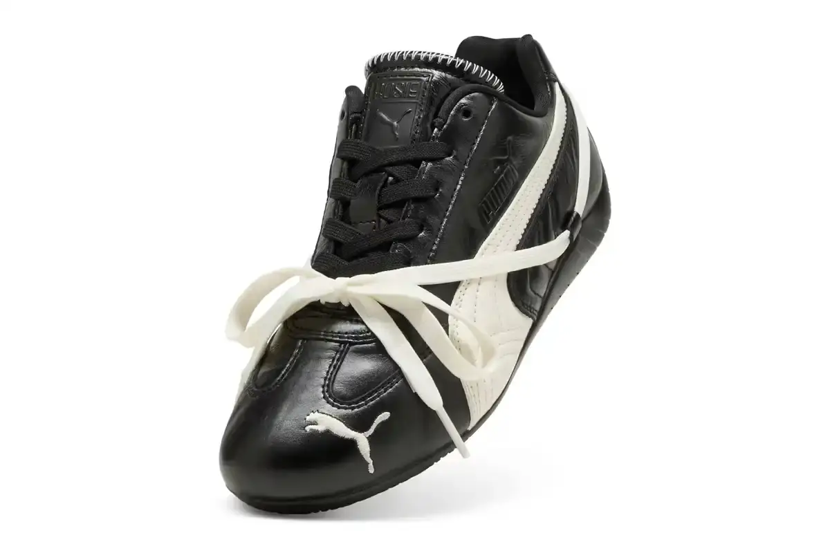 ROSÉ PARTNERS WITH PUMA FOR SPEEDCAT FOOTWEAR LINE image about ROSÉ's footwear collaboration with PUMA, detailing two sneaker models with specific design features, colorways, and product specifications. The content includes information about ballet-inspired elements, color options, and release details for the ROSIE collection. (image 4 of 11)