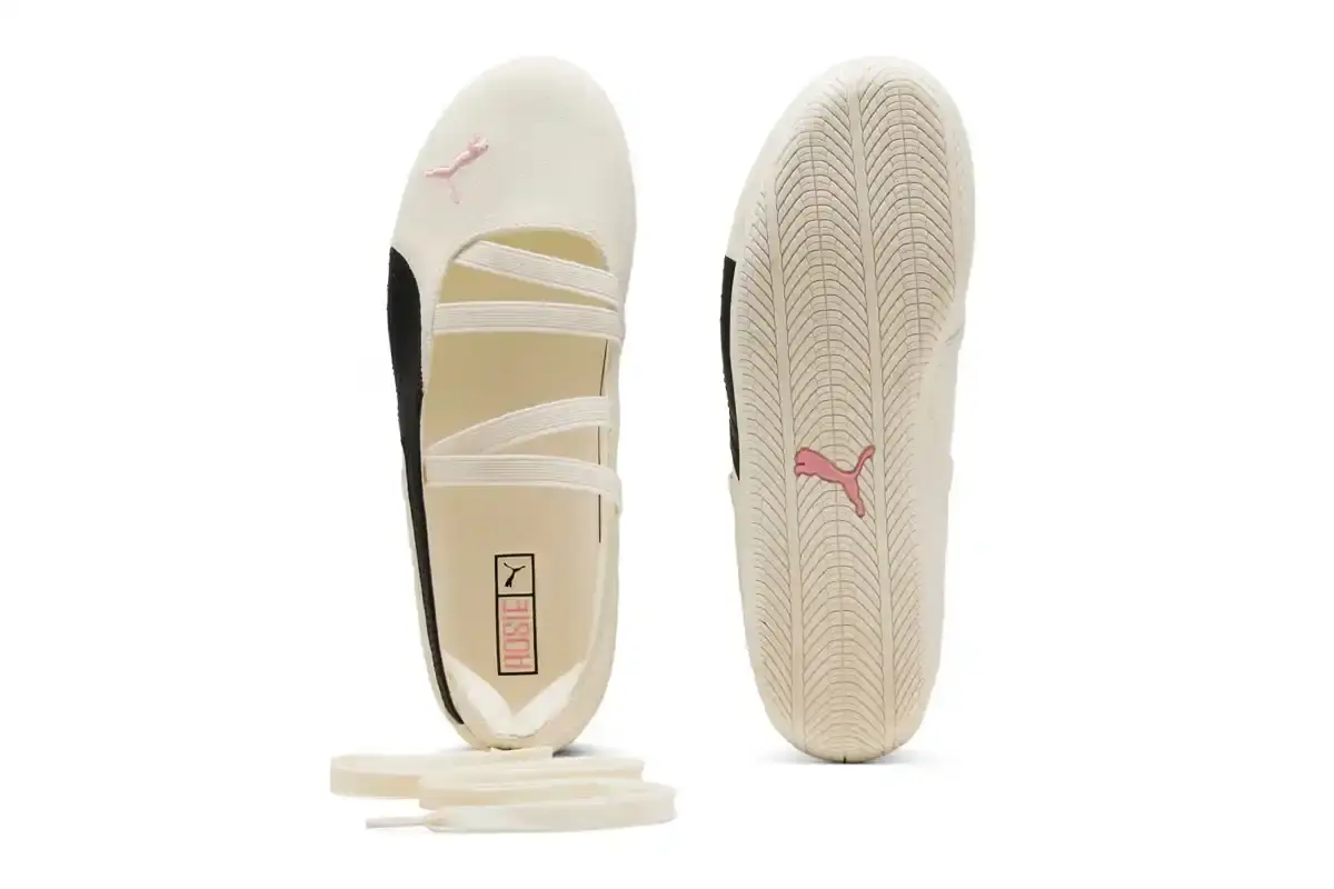 ROSÉ PARTNERS WITH PUMA FOR SPEEDCAT FOOTWEAR LINE image about ROSÉ's footwear collaboration with PUMA, detailing two sneaker models with specific design features, colorways, and product specifications. The content includes information about ballet-inspired elements, color options, and release details for the ROSIE collection. (image 6 of 11)
