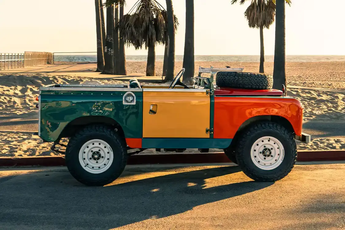 image about designer Sean Wotherspoon's collaboration with Stuff by Spot to restore a rare 1958 Land Rover Series 2, featuring original chassis preservation and modern mechanical upgrades.