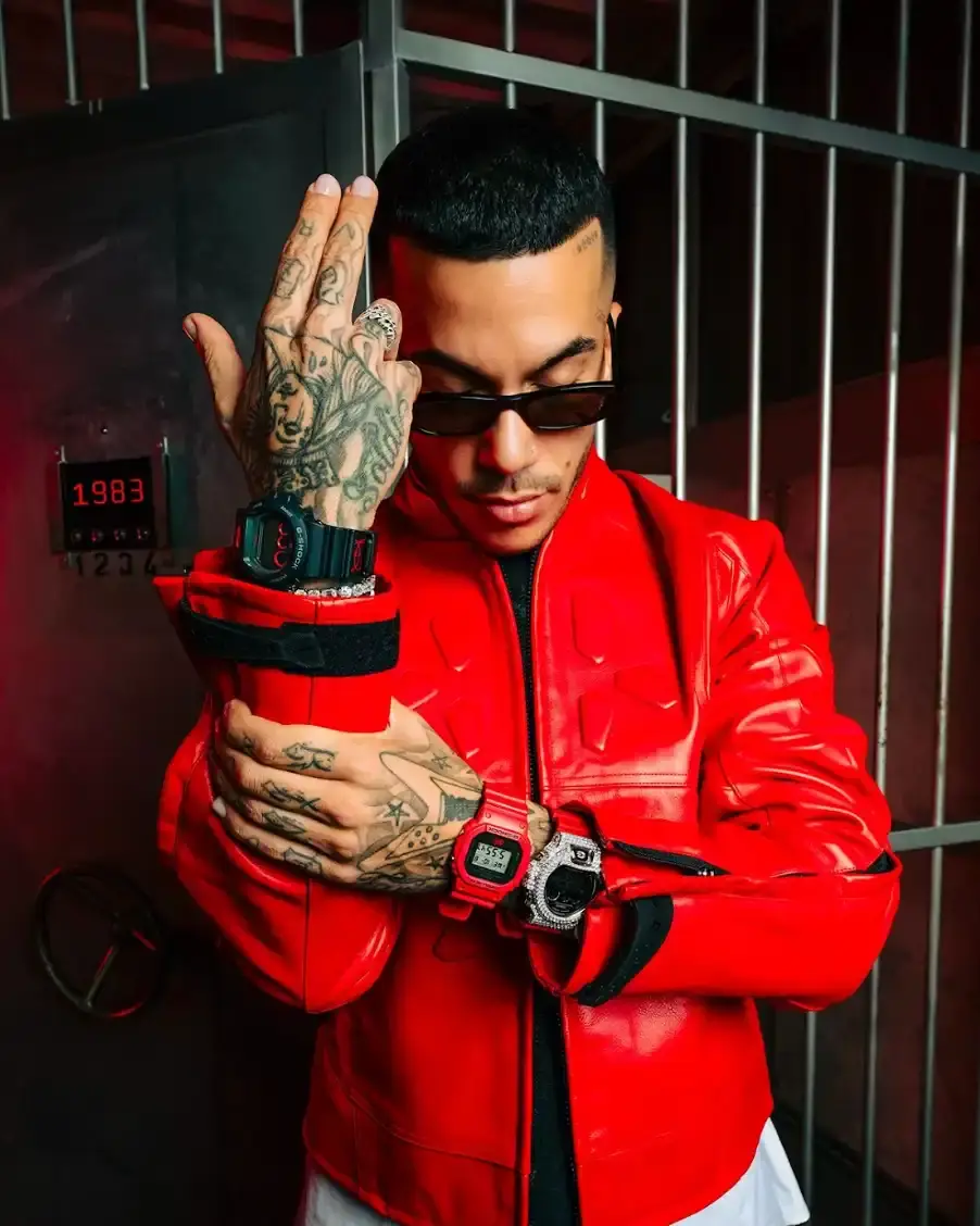 image about Sfera Ebbasta's collaboration with G-SHOCK, featuring two limited edition watch models with custom design elements. (image 2 of 2)
