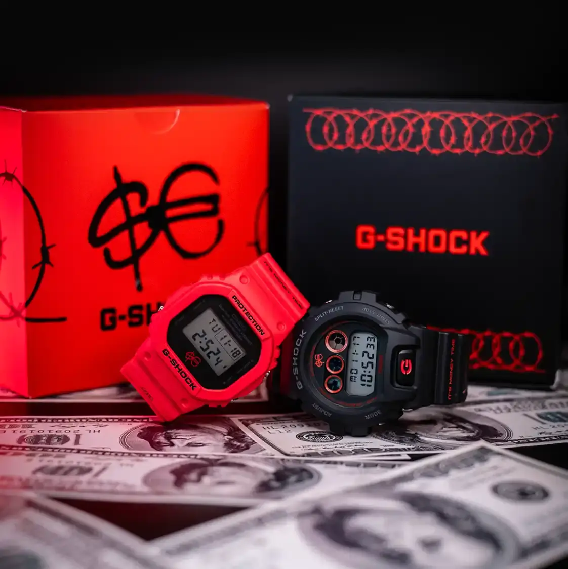 SFERA EBBASTA LAUNCHES G-SHOCK COLLECTION image about Sfera Ebbasta's collaboration with G-SHOCK, featuring two limited edition watch models with custom design elements. (image 1 of 5)