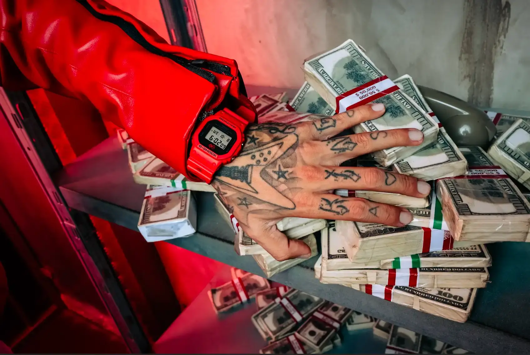 image about Sfera Ebbasta's collaboration with G-SHOCK, featuring two limited edition watch models with custom design elements.