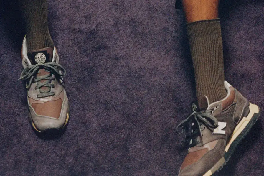 Stone Island/New Balance New Balance 998 sneakers redesigned by Stone Island, featuring polyurethane-coated cotton canvas in mauve, plum, and copper tones with reflective details. (image 4 of 7)