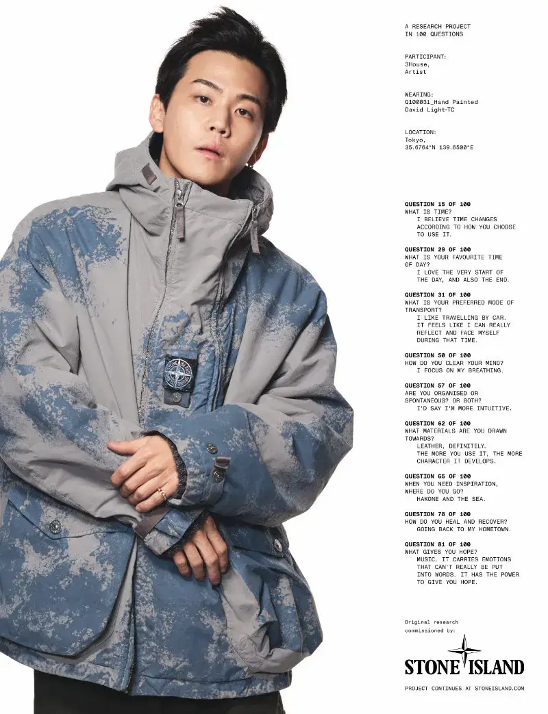 STONE ISLAND AUTUMN WINTER 2026 CAMPAIGN EXPLORES CULTURE image of the Stone Island Autumn Winter 2026 campaign, detailing the cast, the 100 questions format, and the focus on research and culture. (image 3 of 8)