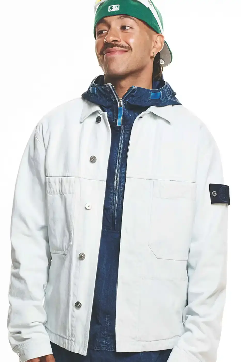 STONE ISLAND SS26 DENIM RESEARCH RELEASE image detailing the release of the Stone Island Spring Summer 2026 Denim Research clothing collection featuring enzyme washed materials. (image 2 of 4)