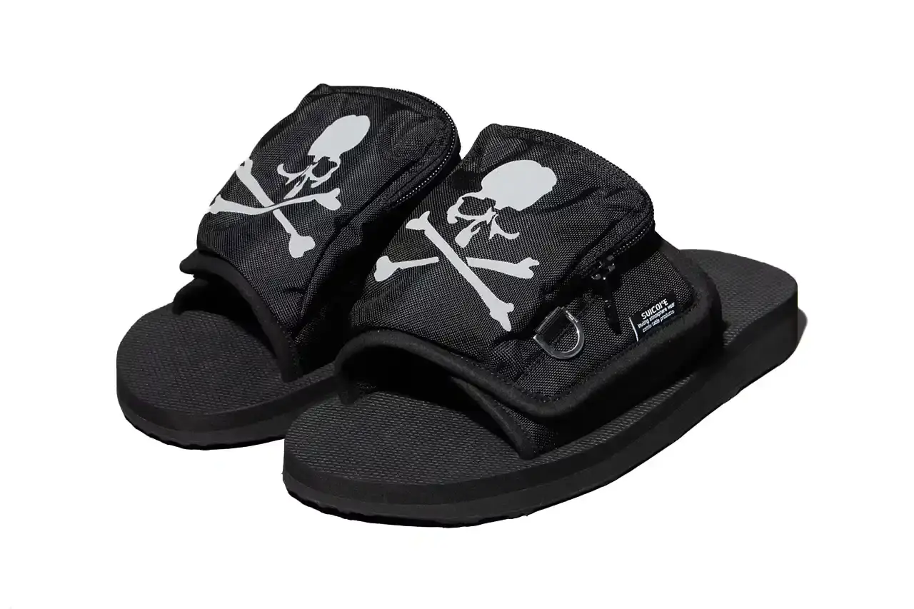 SUICOKE TEAMS UP WITH MASTERMIND JAPAN FOR NEW SANDALS Article about Japanese footwear collaboration between SUICOKE and mastermind JAPAN featuring reflective sandals with technical specifications, pricing, and availability details. Content includes brand background, product features, materials, and retail information. (image 2 of 6)