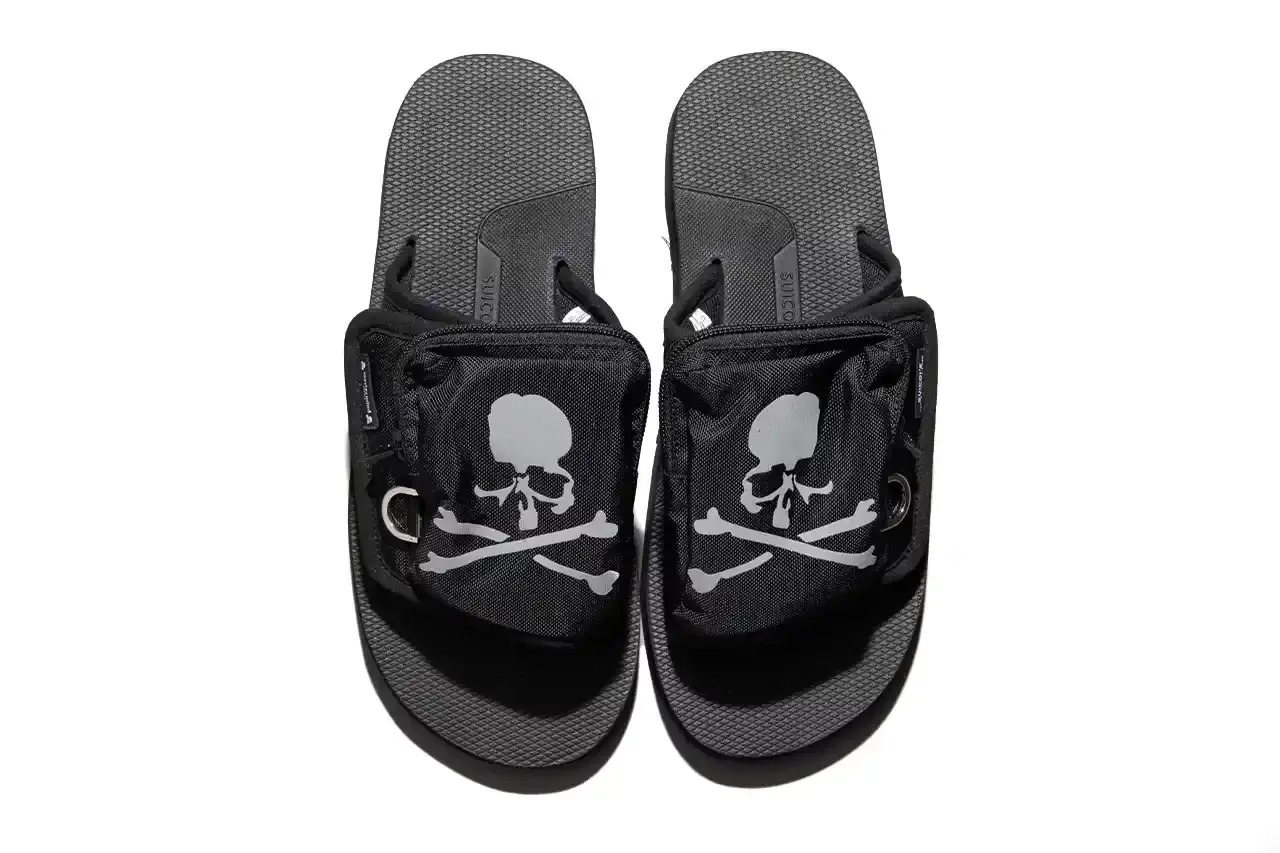 SUICOKE TEAMS UP WITH MASTERMIND JAPAN FOR NEW SANDALS Article about Japanese footwear collaboration between SUICOKE and mastermind JAPAN featuring reflective sandals with technical specifications, pricing, and availability details. Content includes brand background, product features, materials, and retail information.