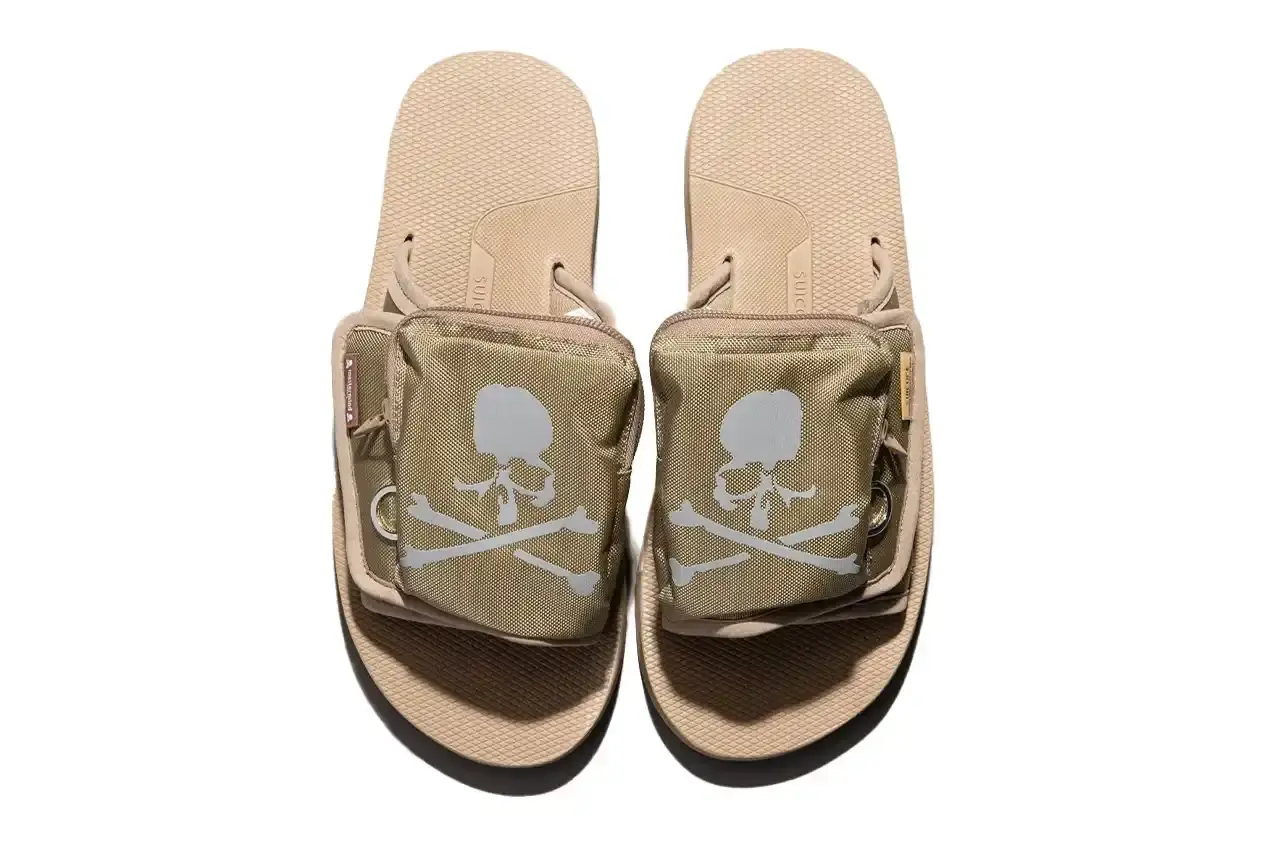 SUICOKE TEAMS UP WITH MASTERMIND JAPAN FOR NEW SANDALS Article about Japanese footwear collaboration between SUICOKE and mastermind JAPAN featuring reflective sandals with technical specifications, pricing, and availability details. Content includes brand background, product features, materials, and retail information. (image 5 of 6)