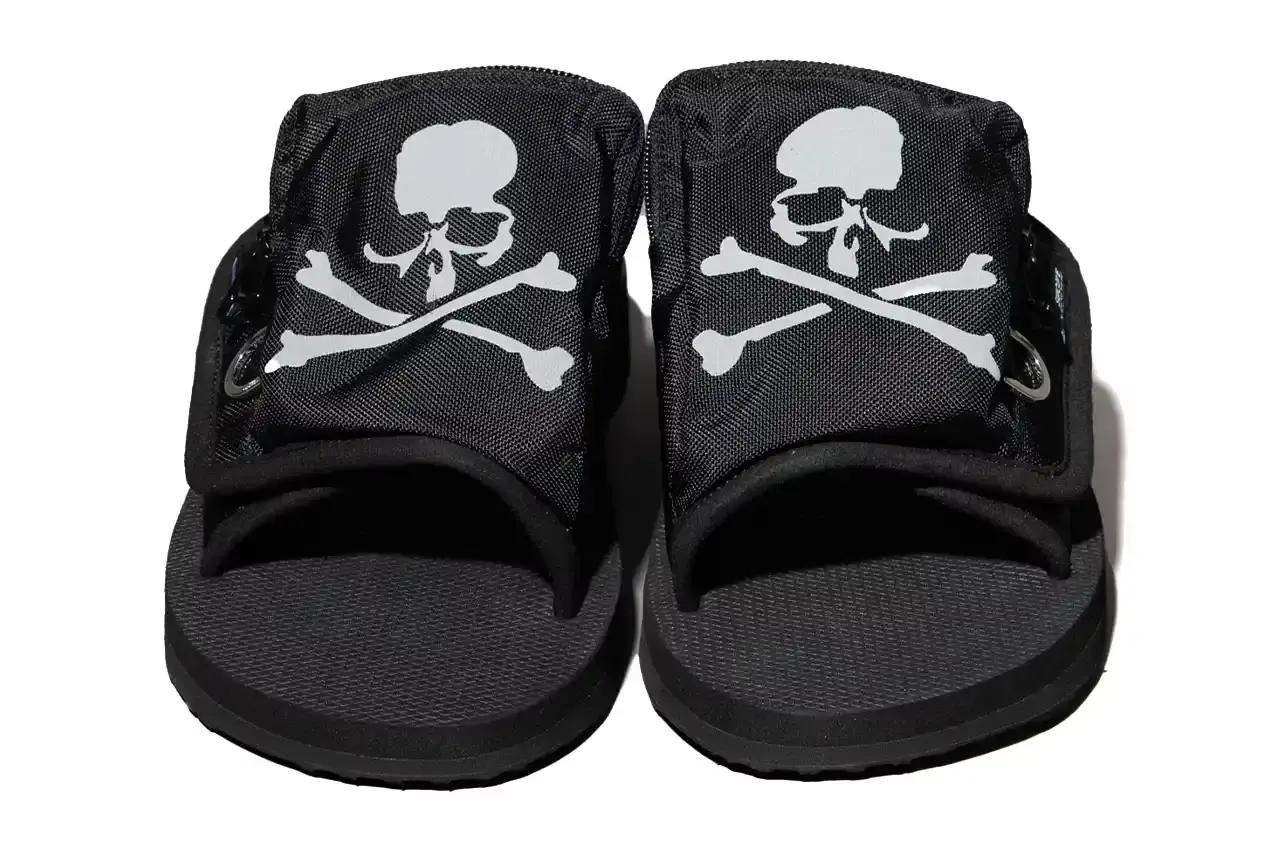 SUICOKE TEAMS UP WITH MASTERMIND JAPAN FOR NEW SANDALS Article about Japanese footwear collaboration between SUICOKE and mastermind JAPAN featuring reflective sandals with technical specifications, pricing, and availability details. Content includes brand background, product features, materials, and retail information. (image 3 of 6)