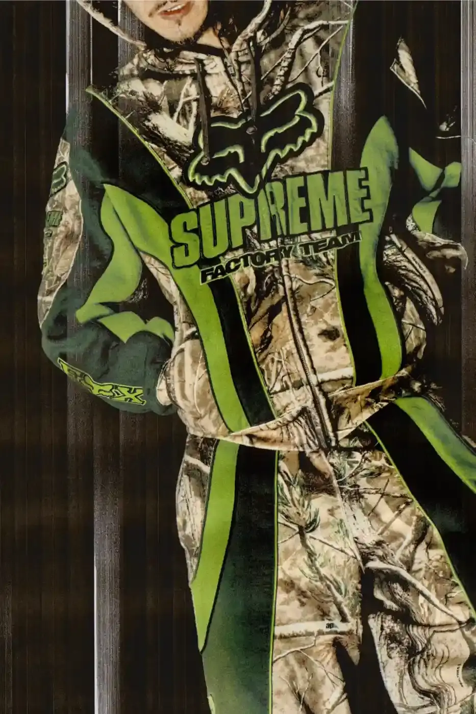 SUPREME X FOX RACING FALL 2025 DROP Supreme collaborates with Fox Racing on a Fall 2025 collection that includes motorsport gear and apparel, featuring tribute pieces to DMX with racing jerseys, helmets, and protective gear in gray camo print with red accents. (image 14 of 26)