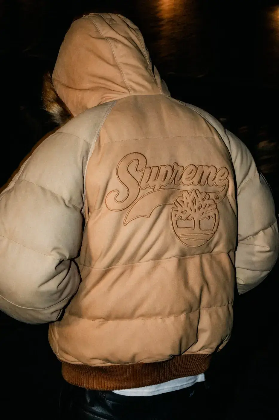 SUPREME X TIMBERLAND FALL 2026 APPAREL DROPS OCTOBER 22 Text summary of an article about the Supreme and Timberland Fall 2026 collection, which includes jackets, tops, pants and headwear and releases on October 22 and October 24. (image 2 of 19)