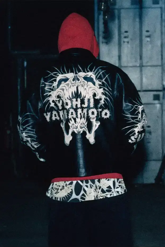 SUPREME X Y'S YAMAMOTO FALL 2025 COLLECTION Fashion collaboration image describing Supreme and Y's by Yohji Yamamoto Fall 2025 collection featuring punk aesthetics and skull designs. (image 20 of 20)