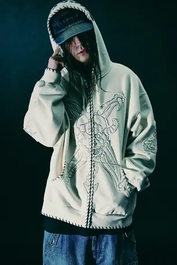 SUPREME X Y'S YAMAMOTO FALL 2025 COLLECTION Fashion collaboration image describing Supreme and Y's by Yohji Yamamoto Fall 2025 collection featuring punk aesthetics and skull designs. (image 6 of 20)