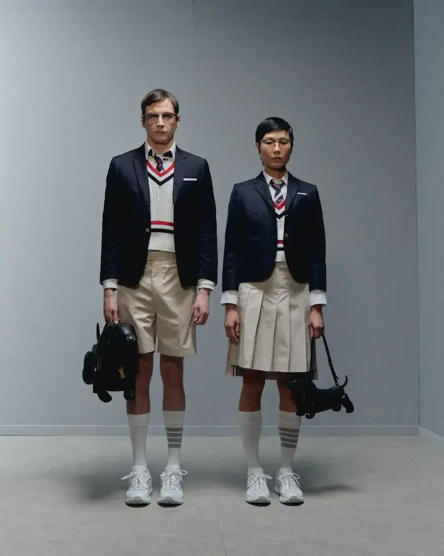 THOM BROWNE AND ASICS REWORK THE GEL-KAYANO 14 image describing the Thom Browne x ASICS GEL-KAYANO 14 collaboration, covering design details, materials, availability, and background on both brands. (image 2 of 6)