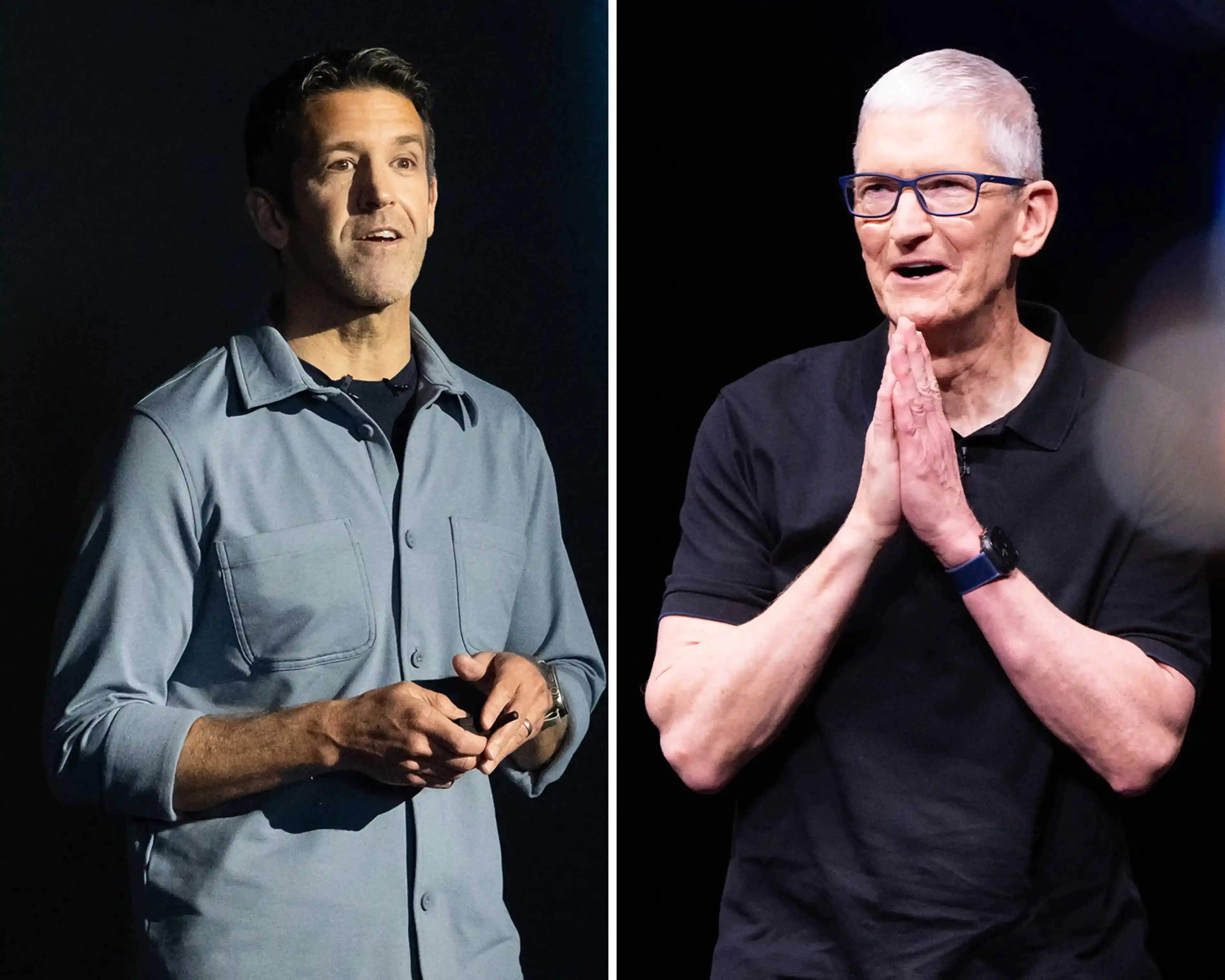 An image detailing Tim Cook leaving his role as Apple CEO and John Ternus replacing him on September 1.