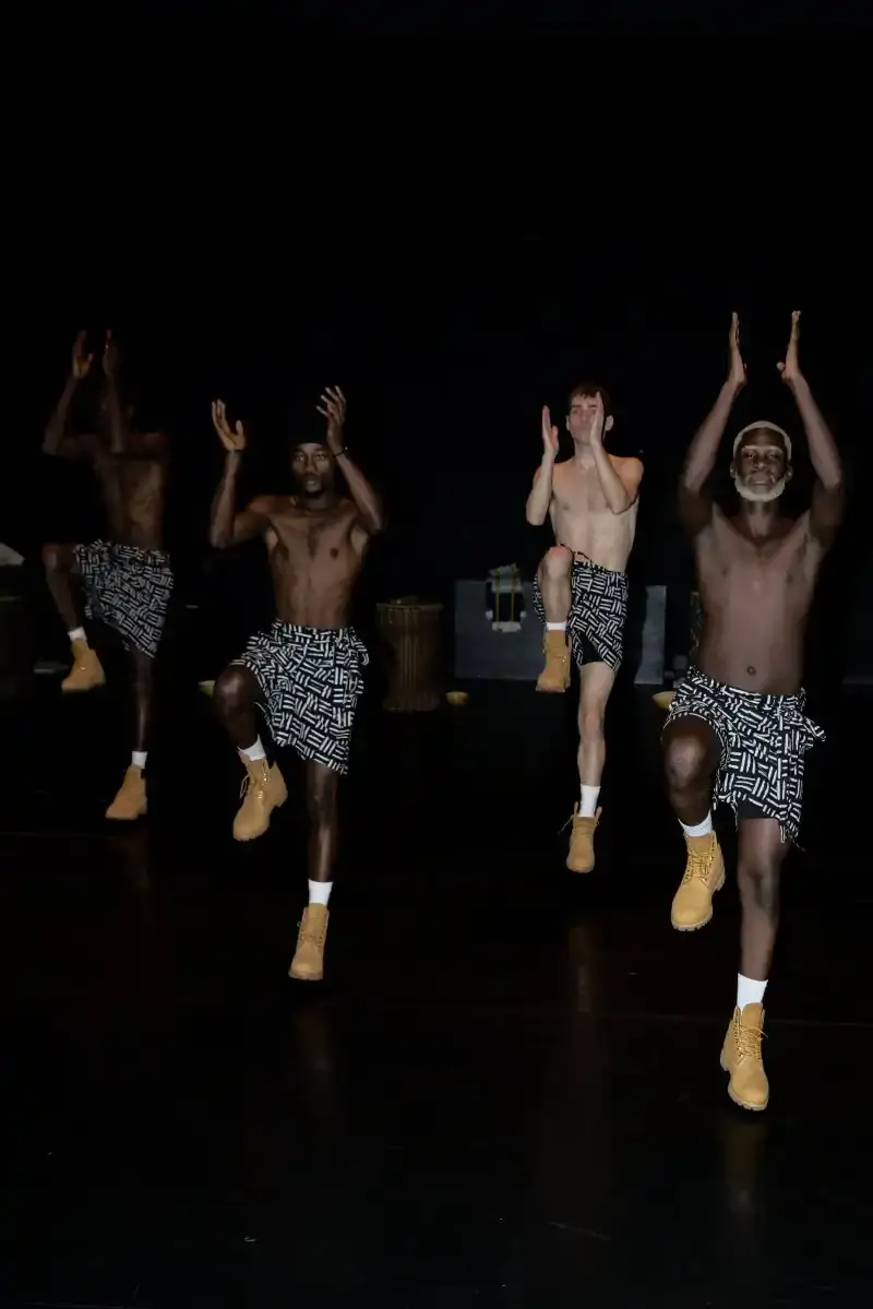TIMBERLAND BOOTS ENTER DANCE PERFORMANCE IN MADRID Timberland's classic boots appear in choreographer Dani Pannullo's contemporary dance performance Constellations, running through February 8th at Teatros del Canal in Madrid. The collaboration connects the brand's streetwear heritage with performance art. (image 2 of 5)
