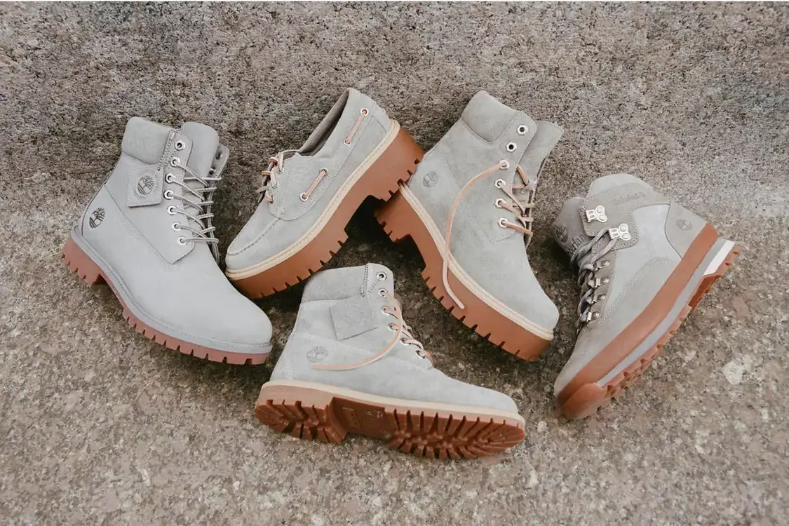 TIMBERLAND CONCRETE COLLECTION RETURNS image detailing the Timberland Concrete footwear collection release including prices, styles, and availability.