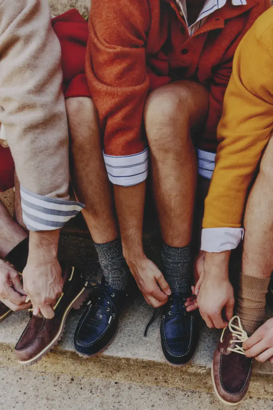 TIMBERLAND X JACQUEMUS BOAT SHOE IN CROC-EMBOSSED LEATHER image of Timberland x Jacquemus Authentic Boat Shoe in Brown Croc and Navy Croc, both made from crocodile-embossed leather with a rubber outsole. (image 2 of 9)