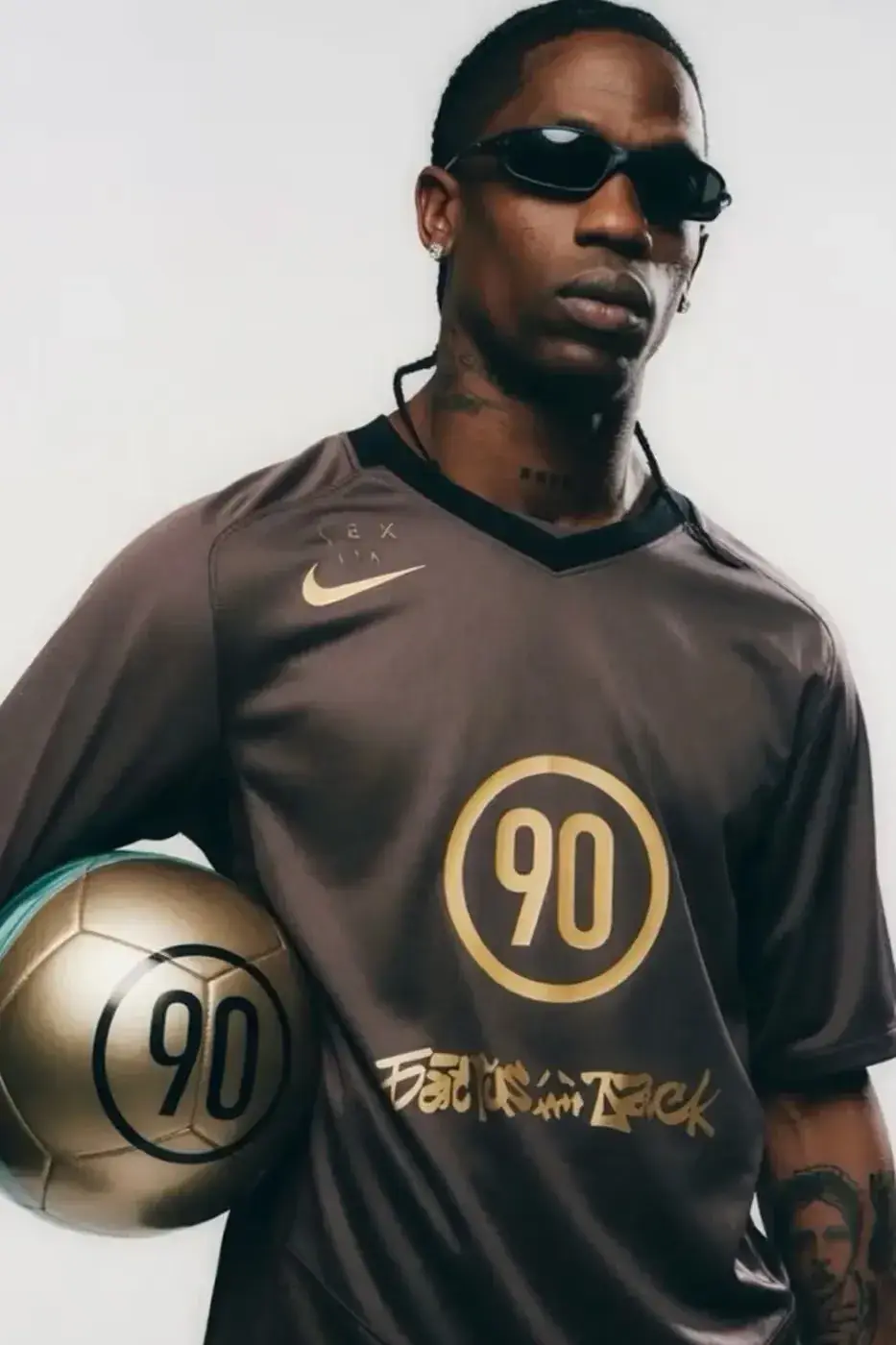TRAVIS SCOTT NIKE TOTAL 90 WORLD CUP DROP image detailing the upcoming Travis Scott and Nike Total 90 football apparel collaboration for the 2026 World Cup. (image 2 of 4)