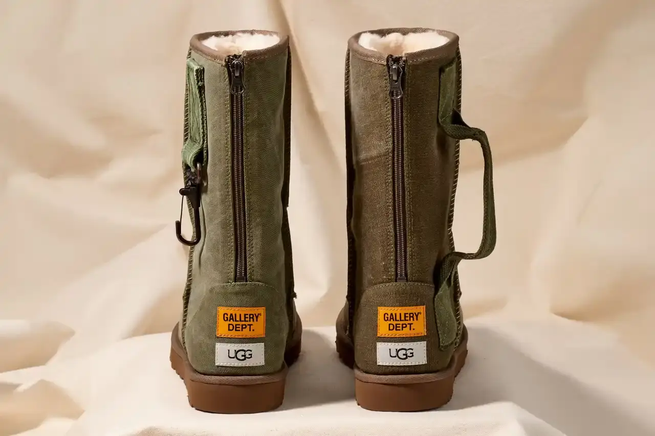 UGG AND GALLERY DEPT. RETURN WITH UPCYCLED WESTERN COLLECTION Brown leather UGG x GALLERY DEPT. Stitched Boot featuring all-over embroidery detail and lug sole, shown from side angle (image 7 of 7)