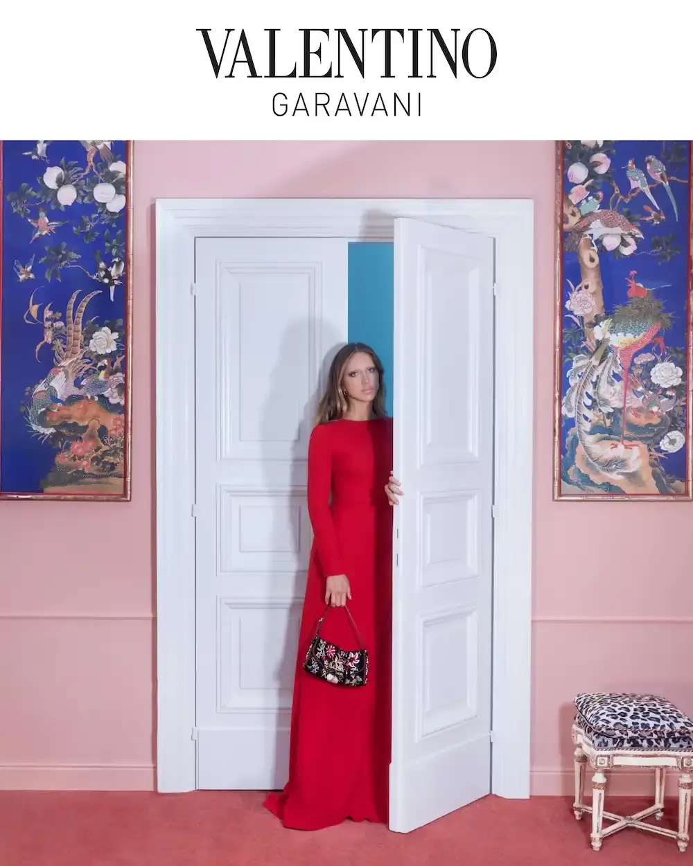 VALENTINO CRUISE 2026 CAMPAIGN STARS DAKOTA JOHNSON Valentino Cruise 2026 campaign photographed by Marili Andre and directed by Renell Medrano features Dakota Johnson and ensemble cast in nocturnal hotel scenes. (image 10 of 12)