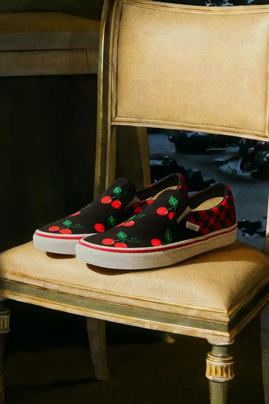 VALENTINO AND VANS RELEASE NEW SLIP-ON COLLECTION Valentino and Vans collaborate on six Classic Slip-On sneaker styles with signature VLogo patterns, checkerboard designs, and tropical prints, priced at $490 USD. (image 5 of 7)