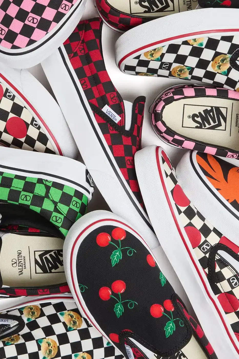 VALENTINO AND VANS RELEASE NEW SLIP-ON COLLECTION Valentino and Vans collaborate on six Classic Slip-On sneaker styles with signature VLogo patterns, checkerboard designs, and tropical prints, priced at $490 USD. (image 7 of 7)