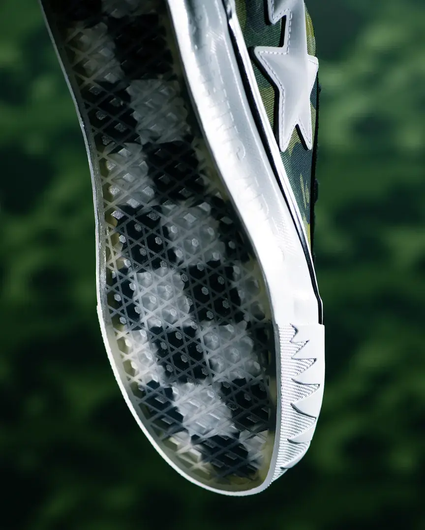 VANS AND BAPE RELEASE KNU SKOOL CAMO SNEAKERS an image detailing the technical and design specifications of the upcoming Vans and BAPE Knu Skool footwear collaboration. (image 2 of 8)