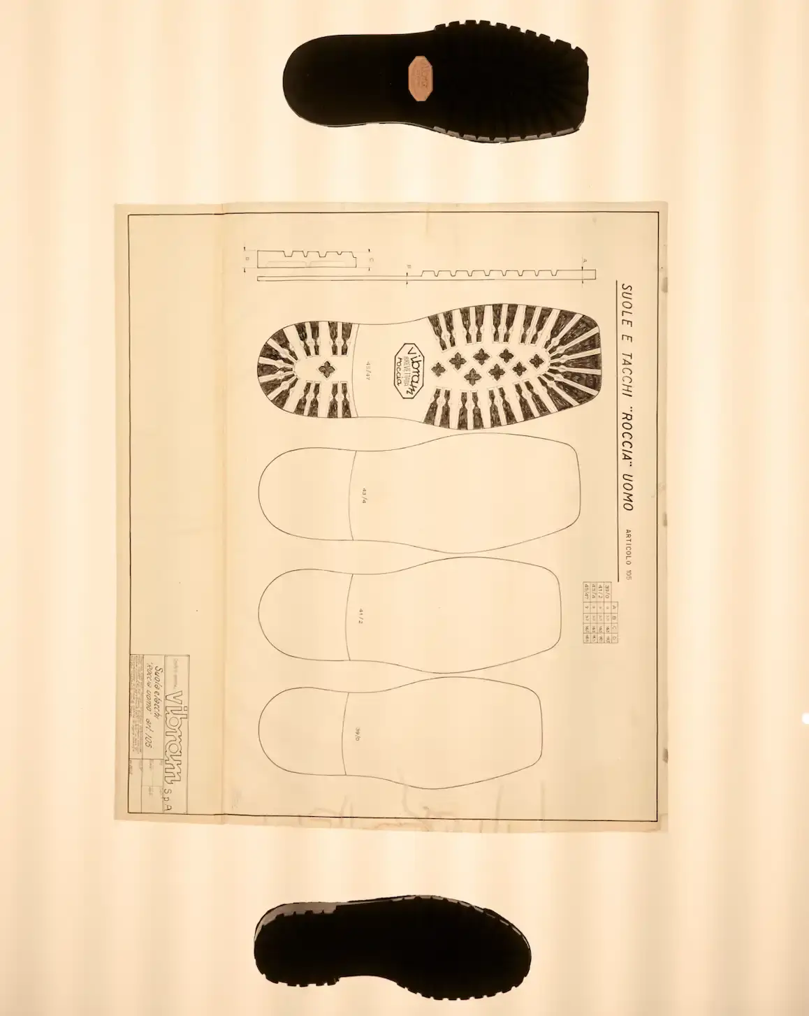 Vibram Exhibition at Vibram's Milan store explores the history and technical evolution of the Carrarmato sole through archival materials, audio contributions, and design objects spanning nearly 90 years. (image 2 of 11)