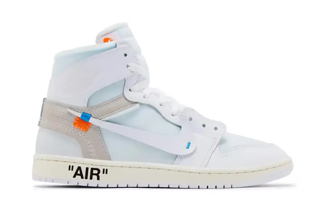 VIRGIL ABLOH ARCHIVE ™ X AIR JORDAN 1 OG ALASKA DETAILS image detailing the March 2026 release of a white sneaker collaboration between Nike and the Virgil Abloh Archive.