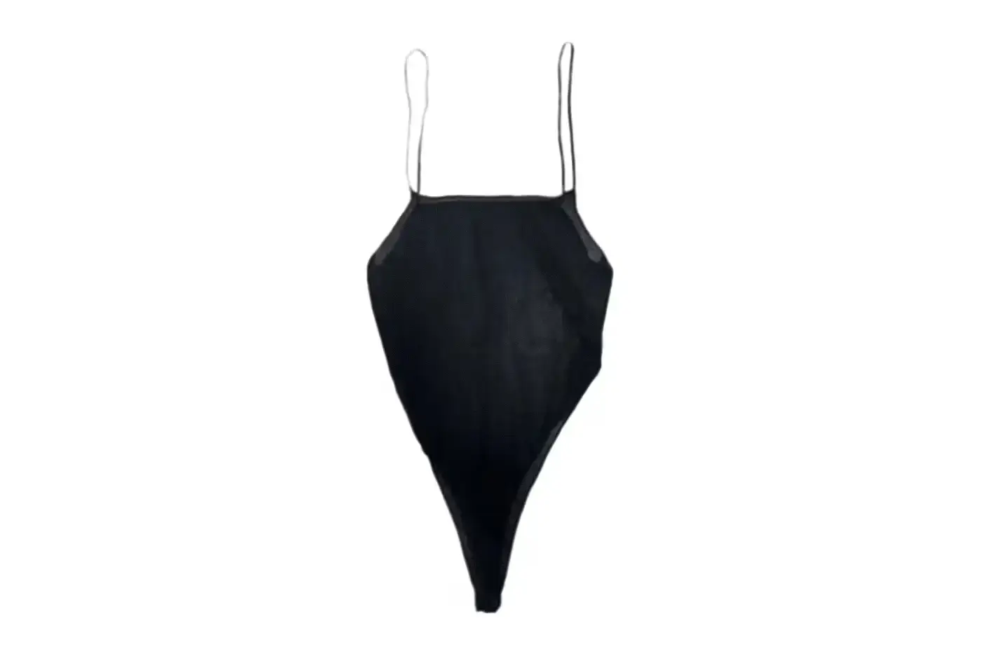 Black bodysuit from YZY's upcoming women's collection, featuring strategic cutouts against a neutral background